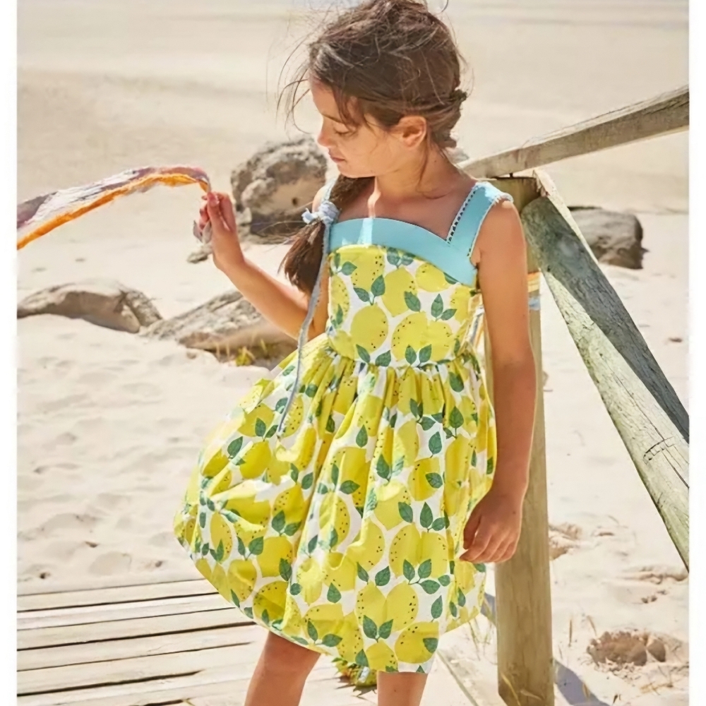 Mini Boden Lemon Print Yellow & Blue Sleeveless Sundress Dress- Size 9-10Y - Picture 3 of 9
